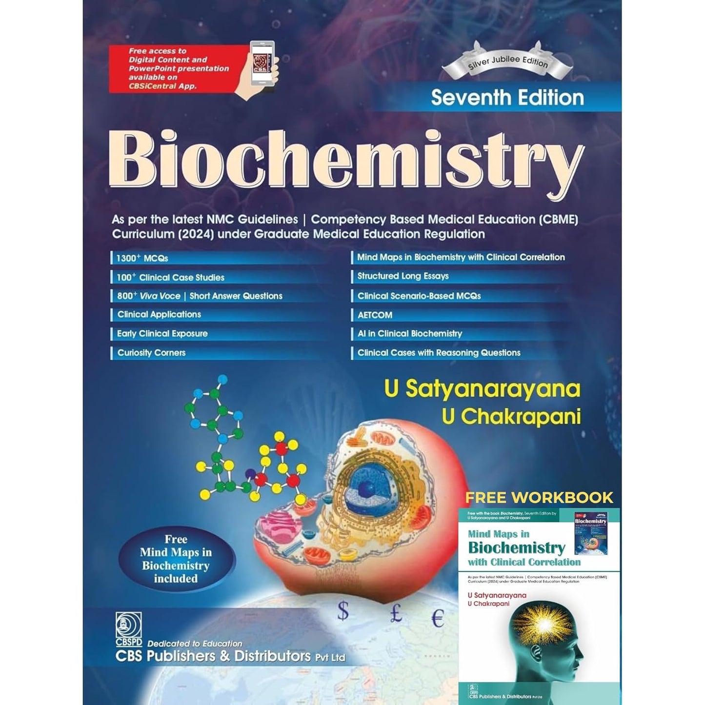 Biochemistry, 7th Silver Jubilee Edition | As per the latest NMC Guidelines | Packed Inside Free Mind Maps in Biochemistry with Clinical Correlation by U. Satyanarayana and U Chakrapani